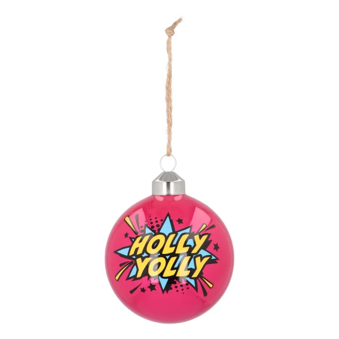 Pop-art Kerstbal "Holly Jolly" | Glas | Roze | 8 Cm