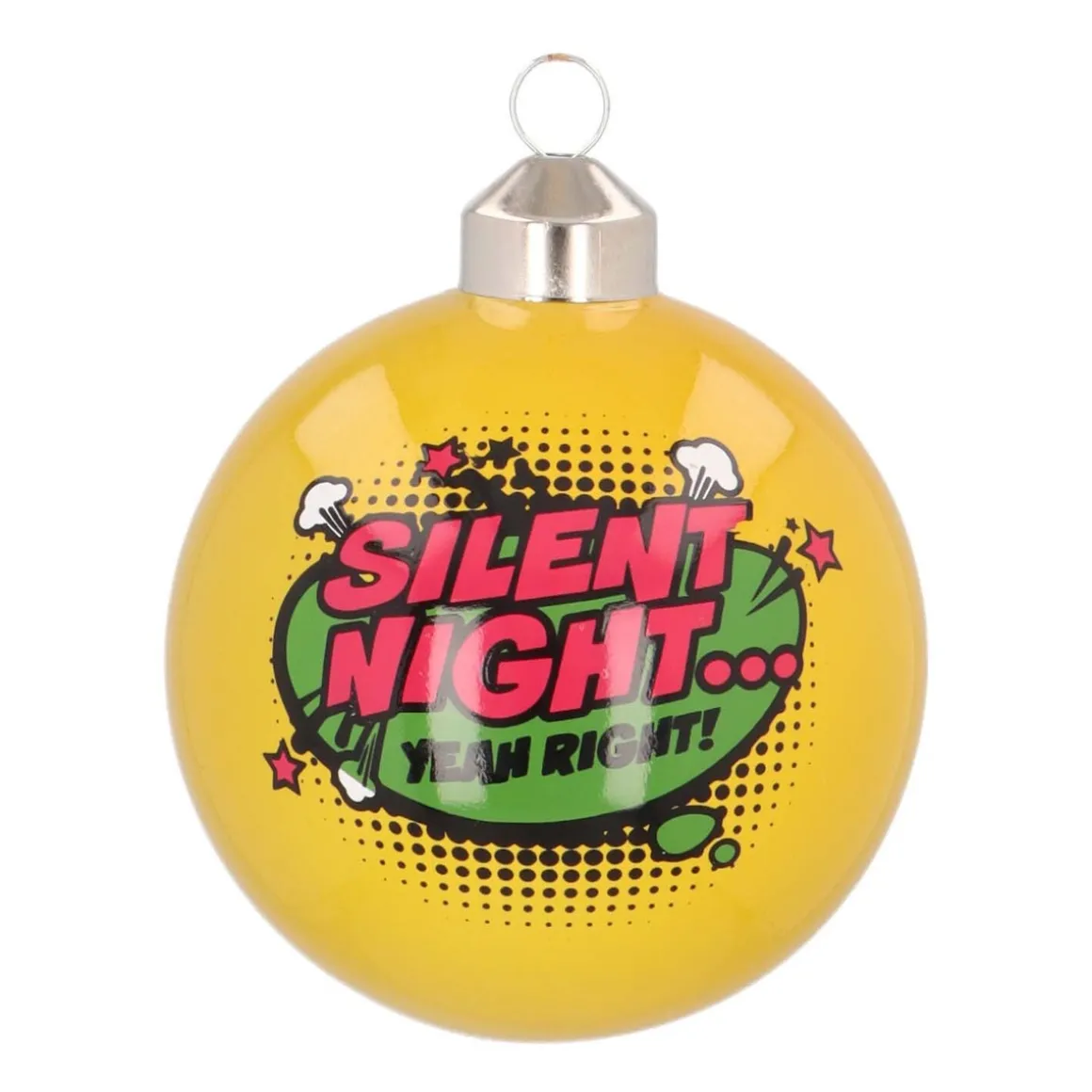 Pop-art Kerstbal "Silent Night" | Geel | Glas | 8 Cm