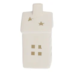 Porseleinen Huisje Met LED | 14 Cm | Wit