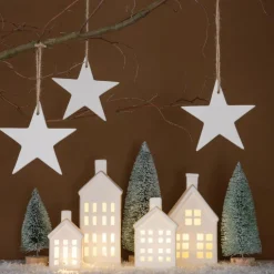 Porseleinen Huisje Met LED | 21 Cm | Wit