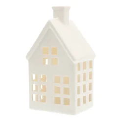 Porseleinen Huisje Met LED | 19 Cm | Wit