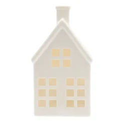 Porseleinen Huisje Met LED | 19 Cm | Wit