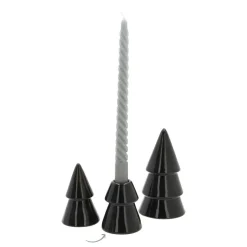 Porseleinen Kerstboom Kaarsenhouder | Zwart| 10 Cm