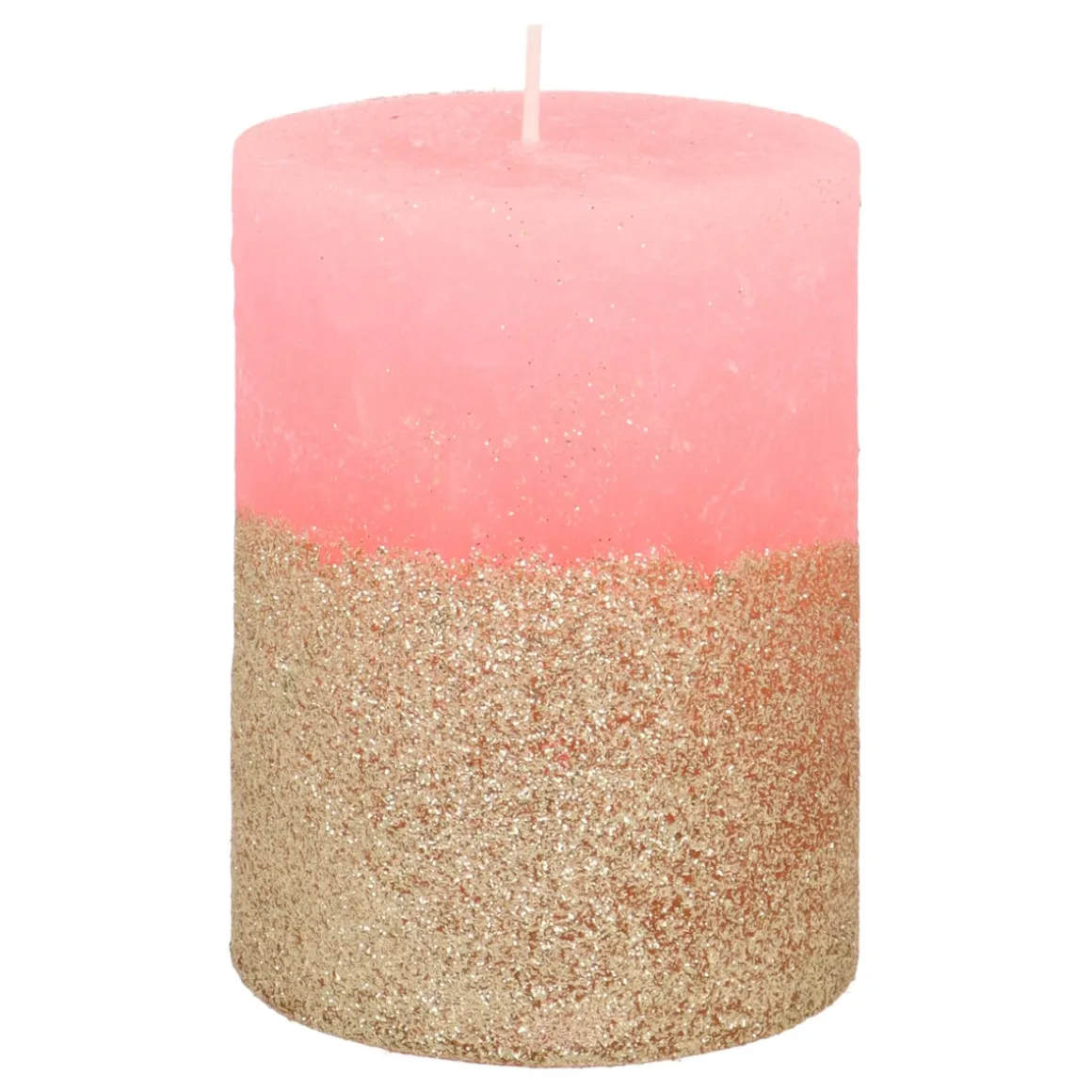 Roze Stompkaars Met Gouden Glitter | 10 Cm