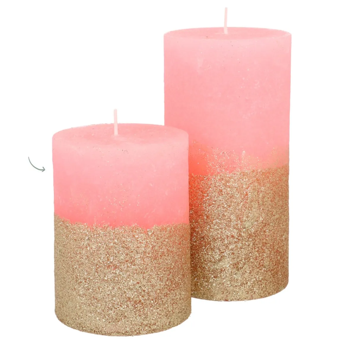 Roze Stompkaars Met Gouden Glitter | 10 Cm