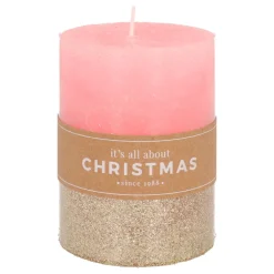 Roze Stompkaars Met Gouden Glitter | 10 Cm
