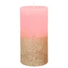 Roze Stompkaars Met Gouden Glitter | 15 Cm