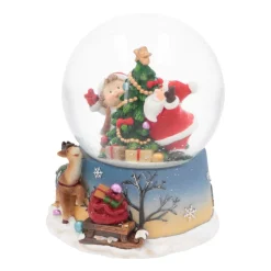 Sneeuwbol Met Kerstman En Kindje | Muziek | ⌀9cm | 15 Cm Hoog