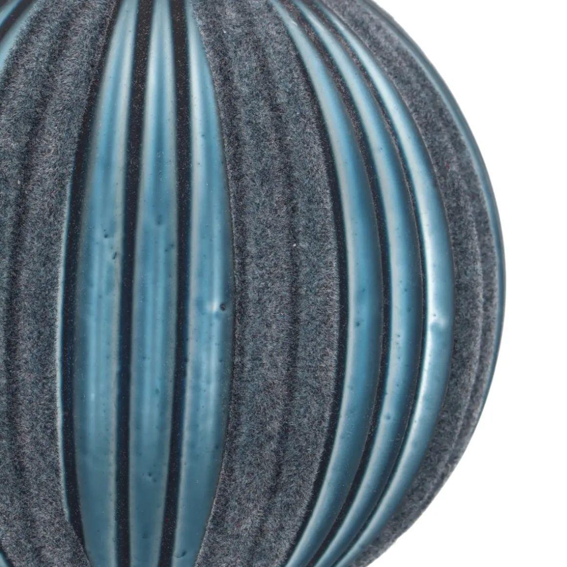Stijlvolle Blauwe Kerstbal Met Vilten Strepen