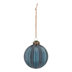 Stijlvolle Blauwe Kerstbal Met Vilten Strepen