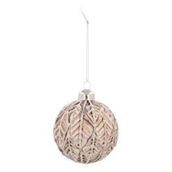 Taupe Kerstbal Met Natuurlijk Blaadjesmotief