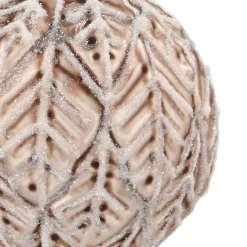 Taupe Kerstbal Met Natuurlijk Blaadjesmotief