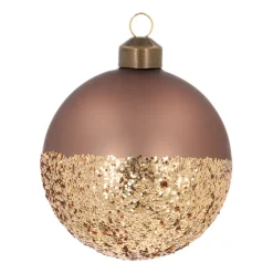 Taupe Kerstbal Met Sprankelende Glitterdip
