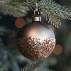 Taupe Kerstbal Met Sprankelende Glitterdip