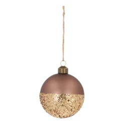 Taupe Kerstbal Met Sprankelende Glitterdip