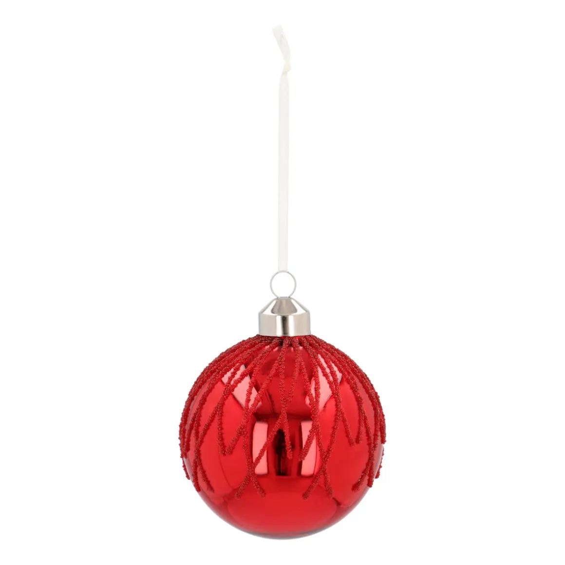 Traditionele Rode Kerstbal Met Dauwdruppel Strepen