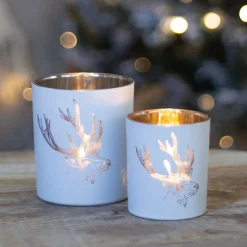 Waxinelichthouder Met Hertenkop | Glas | 8cm | Wit-goud