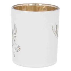 Waxinelichthouder Met Hertenkop | Glas | 8cm | Wit-goud