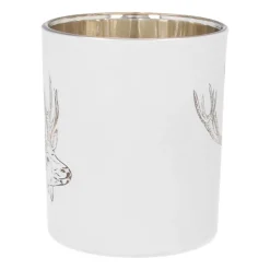 Waxinelichthouder Met Hertenkop | Glas | 10cm | Wit-goud
