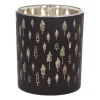 Waxinelichthouder Met Kerstboompjes | Glas | 8cm | Zwart-goud