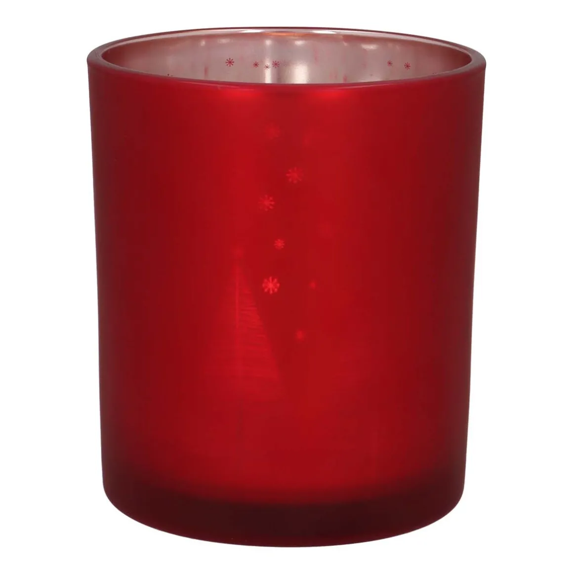 Waxinelichthouder Met Kerstbomen | Glas | 10cm | Rood