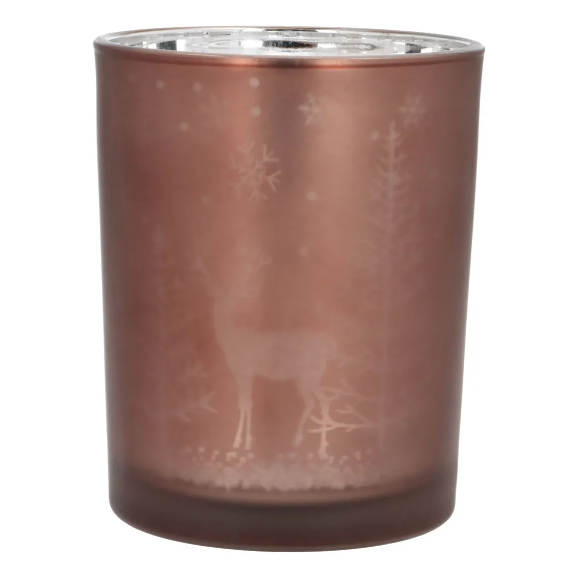 Waxinelichthouder Met Rendier | Glas | 12,5cm | Taupe
