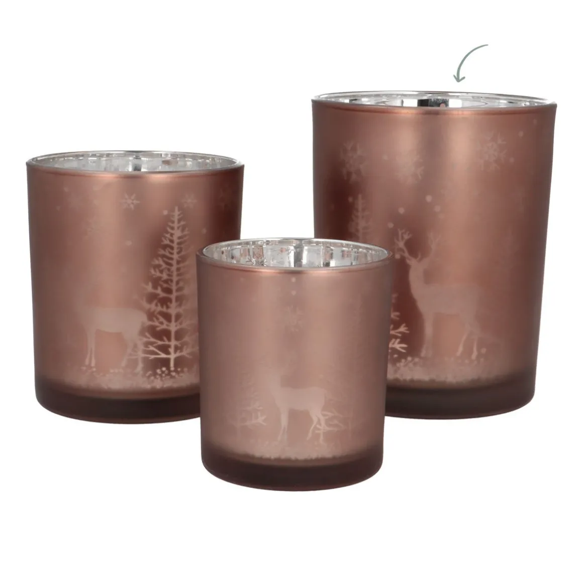 Waxinelichthouder Met Rendier | Glas | 12,5cm | Taupe