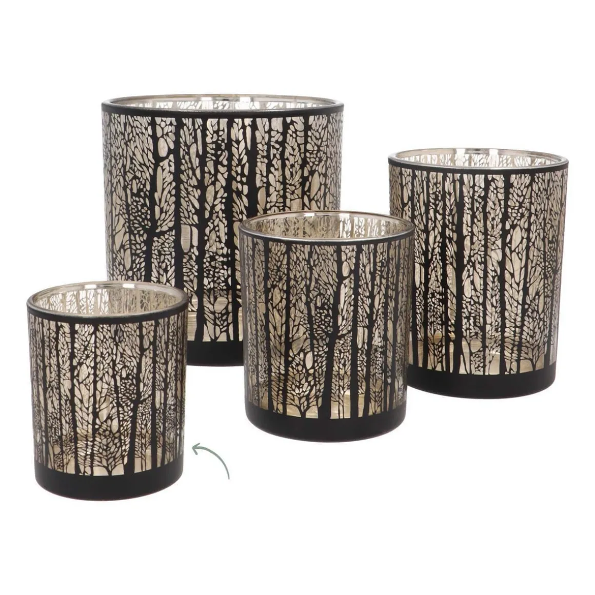 Waxinelichthouder Met Silhouet Van Bos | Glas | Zwart-goud | 8cm