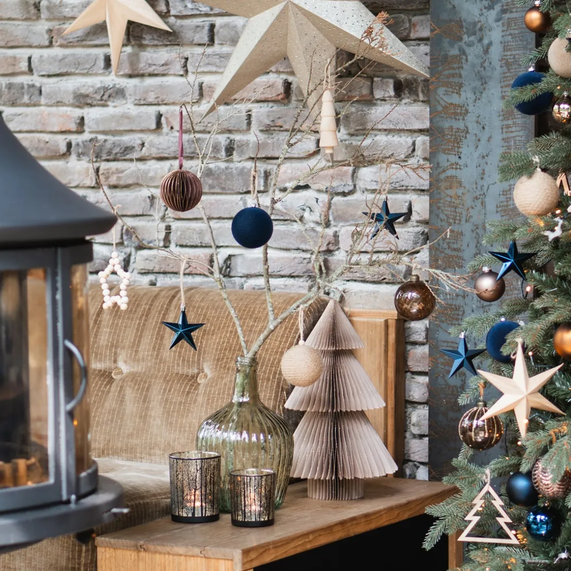 Waxinelichthouder Met Silhouet Van Bos | Glas | Zwart-goud | 10cm