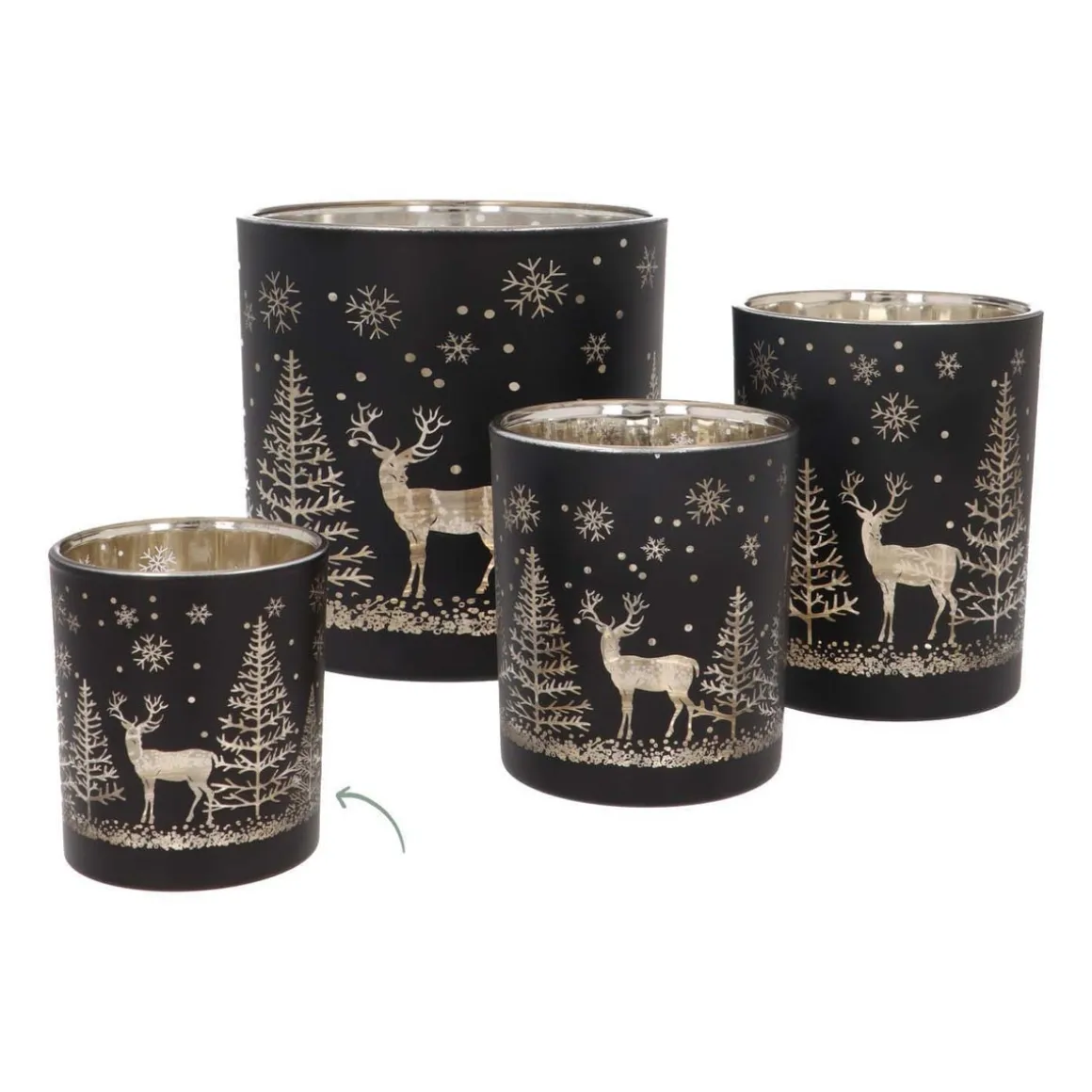 Waxinelichthouder Van Rendier In Bos | Glas | 8cm | Zwart-goud