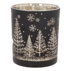 Waxinelichthouder Van Rendier In Bos | Glas | 10cm | Zwart-goud