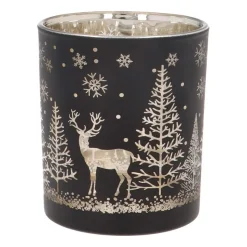 Waxinelichthouder Van Rendier In Bos | Glas | 10cm | Zwart-goud