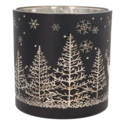 Waxinelichthouder/kaarshouder Van Rendier In Bos | Glas | 15cm | Zwart-goud