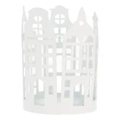 Wit Theelichthouder Met Grachtenpandjes