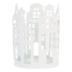 Wit Theelichthouder Met Grachtenpandjes