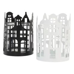 Wit Theelichthouder Met Grachtenpandjes