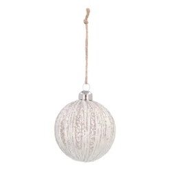 Witte Craquelé Kerstbal Met Glitterstrepen