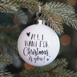 Witte Kerstbal 'All I Want For Christmas Is You!'