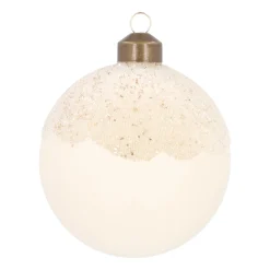 Witte Kerstbal Met Dauwdruppels En Glitters