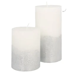 Witte Stompkaars Met Zilveren Glitter | 15 Cm