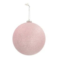 XL Kerstbal | Roze Met Glitter | Kunststof | 15 Cm