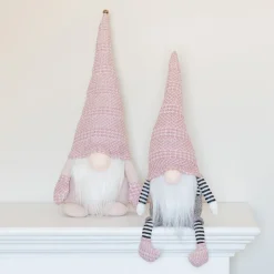 Zittende Gnoom | Grijs & Roze | 45 Cm