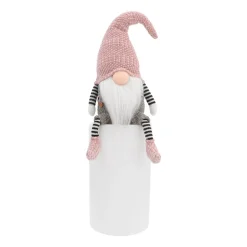 Zittende Gnoom | Grijs & Roze | 45 Cm