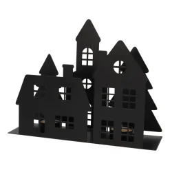 Zwart Straatje Met Huisjes En Kerk Voor Waxinelichtjes