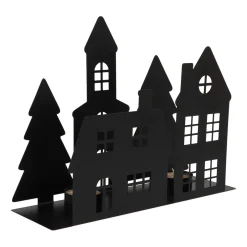 Zwart Straatje Met Huisjes En Kerk Voor Waxinelichtjes