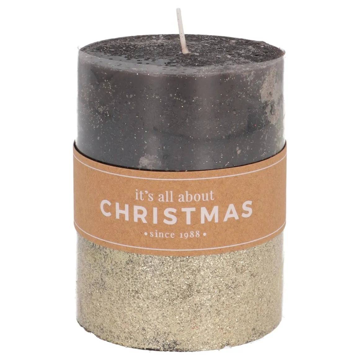 Zwarte Stompkaars Met Gouden Glitter | 10 Cm