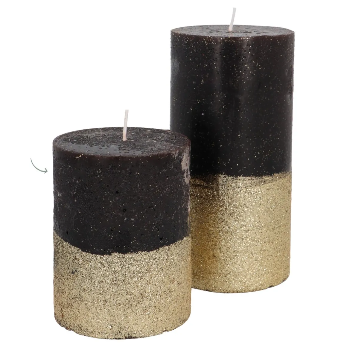 Zwarte Stompkaars Met Gouden Glitter | 10 Cm
