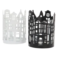 Zwarte Theelichthouder Met Grachtenpandjes