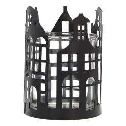 Zwarte Theelichthouder Met Grachtenpandjes